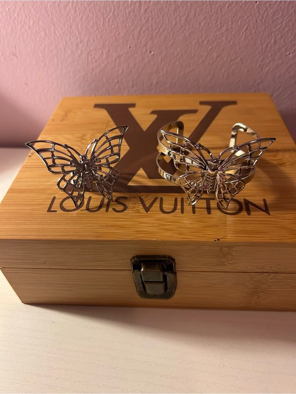 Silver Butterfly Ring and Bracelet Set